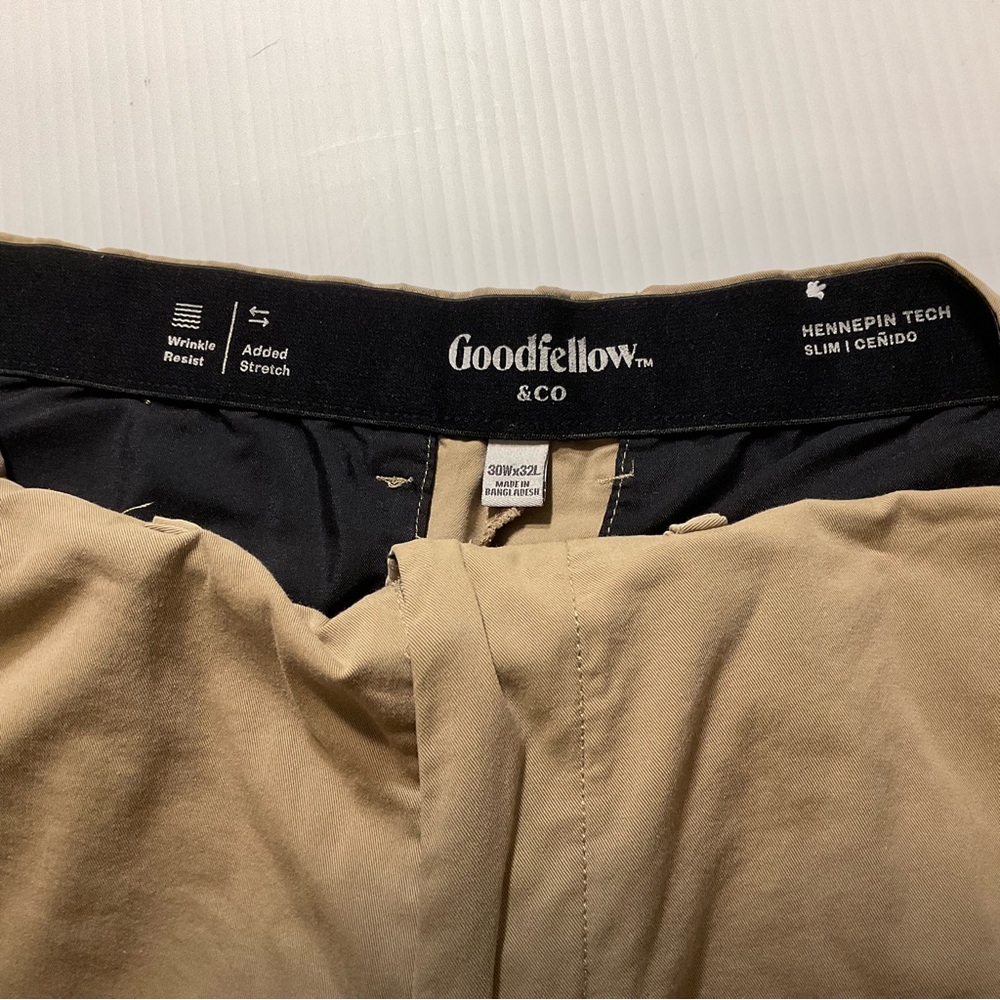 Men’s Goodfellow Hennepin Tech Slim Tan 30x32 Wrinkle Resist Nylon Blend Pants - Picture 3 of 9